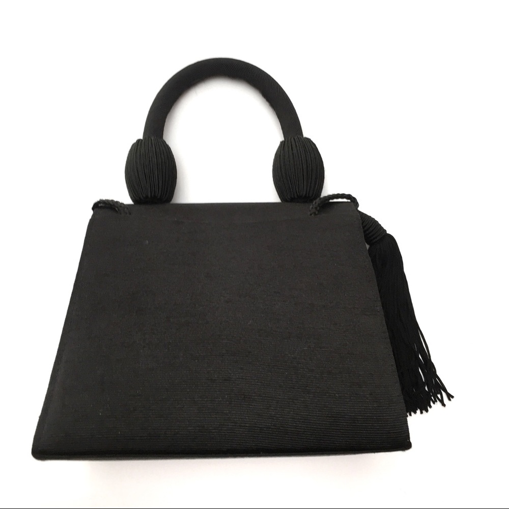 Trapezoid Tassel Top Handle Mini Crossbody Purse - Picture 2 of 5
